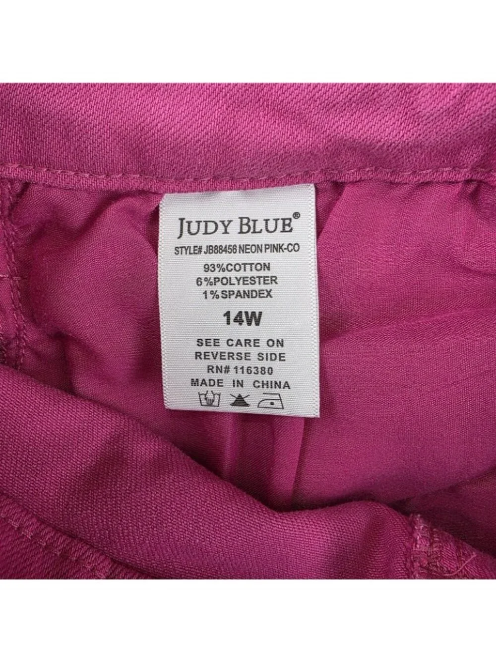 Judy Blue Jeans Womens 14W Pink Neon High Rise Skinny Ankle Stretch Denim